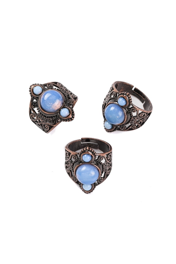Opalite Retro Finger Rings Adjustable Brass Rings for Women 25.5mm Inner Diameter: 19mm