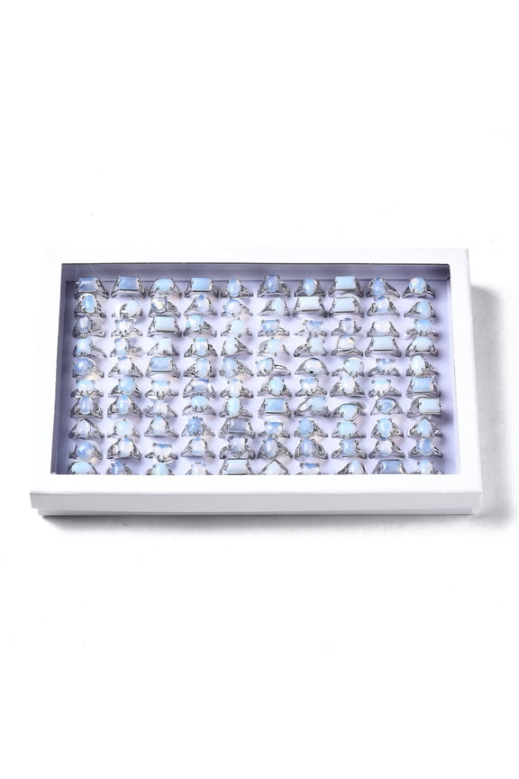 Opalite Rings with Alloy Findings Mixed Size 16~19mm 100pcs/box