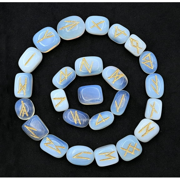 Opalite Runes Set of 25 Engraved Rune Stones