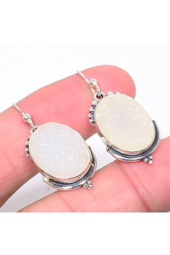 Opalite Titanium Drusy 925 Sterling Silver Earring Jewelry 1.38" T35, Drusy Quartz Earring, Christmas Gift, New Year Sale, Gemstone Silver Jewelry