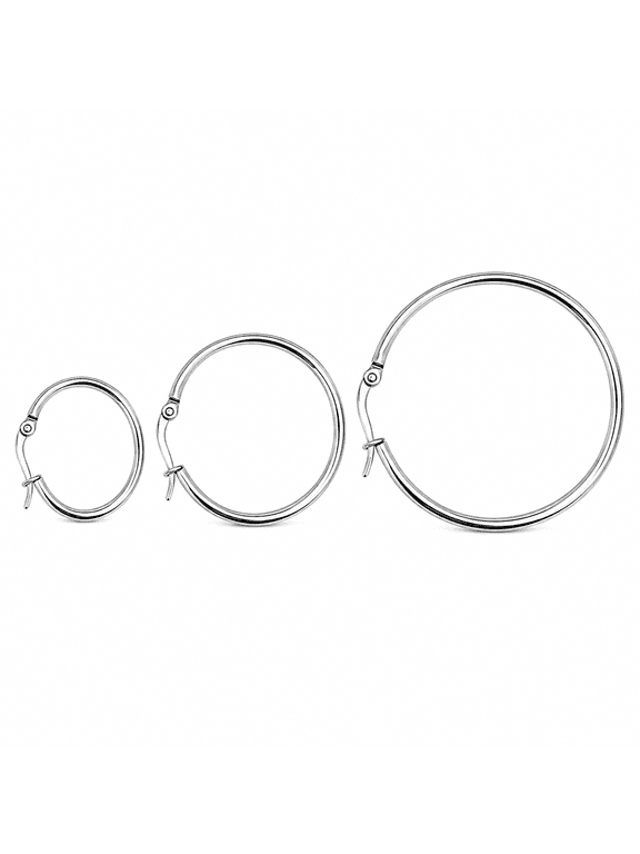 Silver Hoop Earrings, 3 Pairs Lightweight Hypoallergenic Round Hoops for Women and Men Jewelry Gift