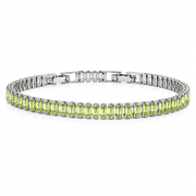 Opalunae Silver Tone Peridot Green Baguette CZ Tennis Bracelet, August Birthstone Jewelry Gift