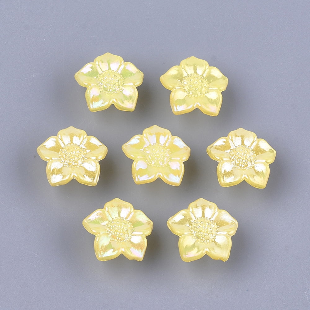 Opaque AS Plastic Shank Buttons Pearlized Flower Yellow 16.5x17x9mm Hole: 3mm 1150pcs/500g