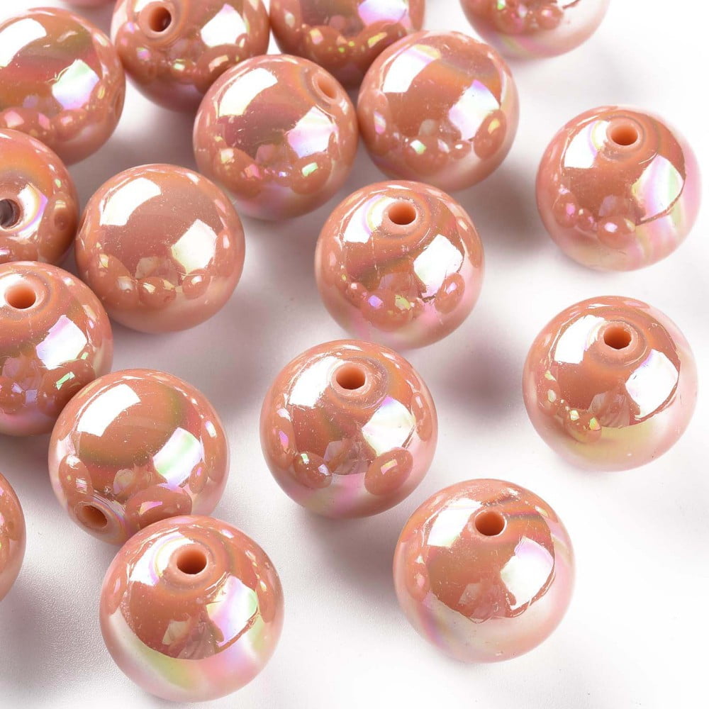Opaque Acrylic Beads AB Color Plated Round Dark Salmon 20x19mm Hole: 2~3mm about 111pcs/500g