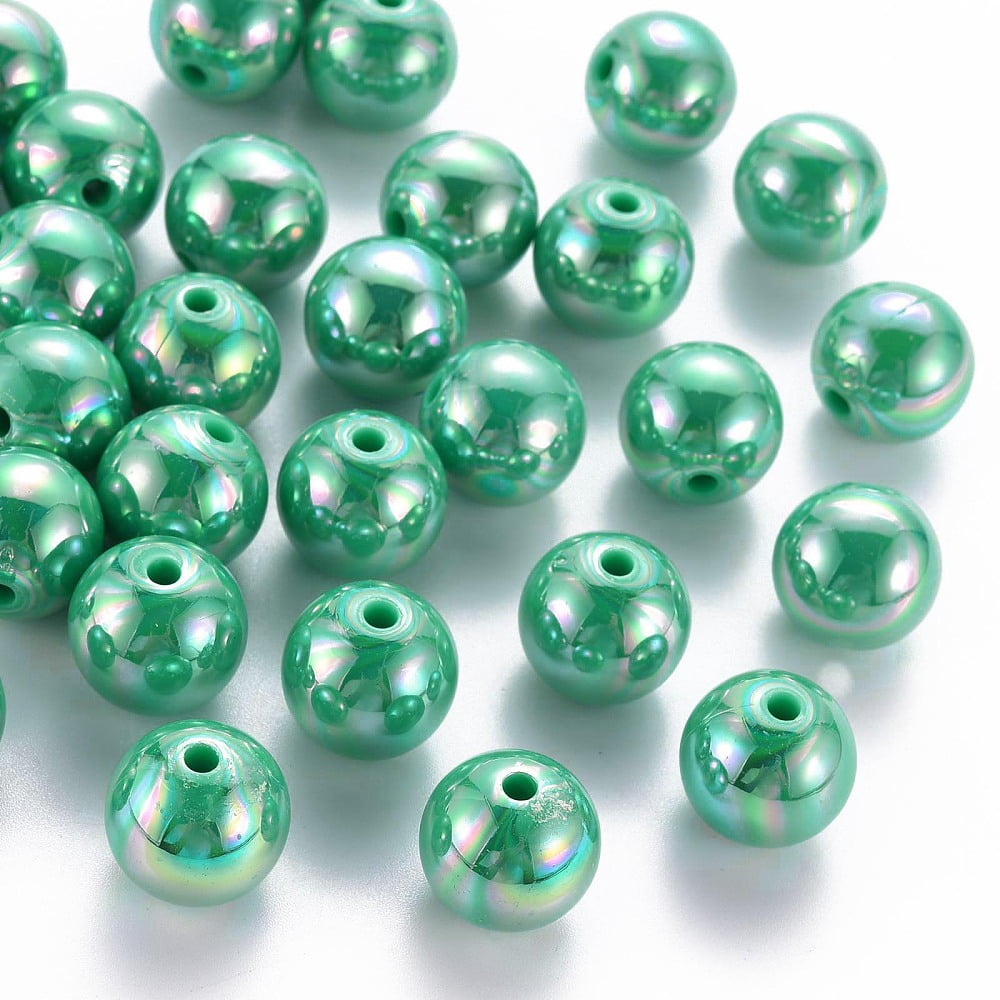 Opaque Acrylic Beads AB Color Plated Round Green 16x15mm Hole: 2.8mm about 220pcs/500g