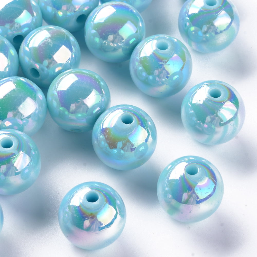 Opaque Acrylic Beads AB Color Plated Round Sky Blue 16x15mm Hole: 2.8mm about 220pcs/500g