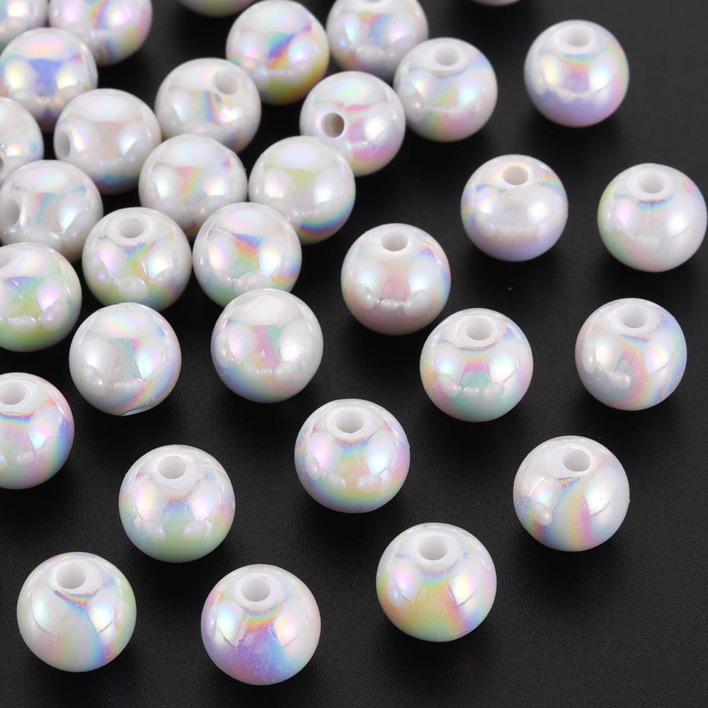 Opaque Acrylic Beads AB Color Plated Round White 10x9mm Hole: 2mm about 940pcs/500g