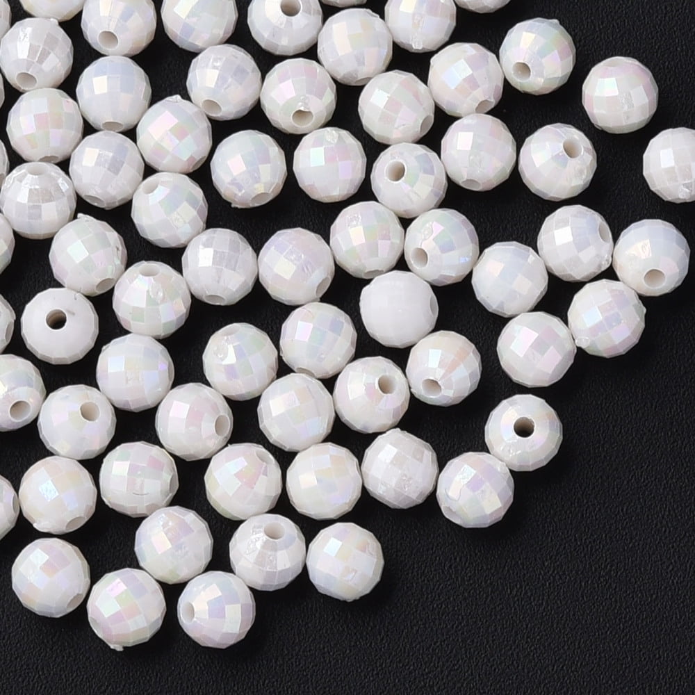 Opaque Acrylic Beads AB color Plated Faceted Round White 6x5.5mm Hole: 1.5mm 4800pcs/500g