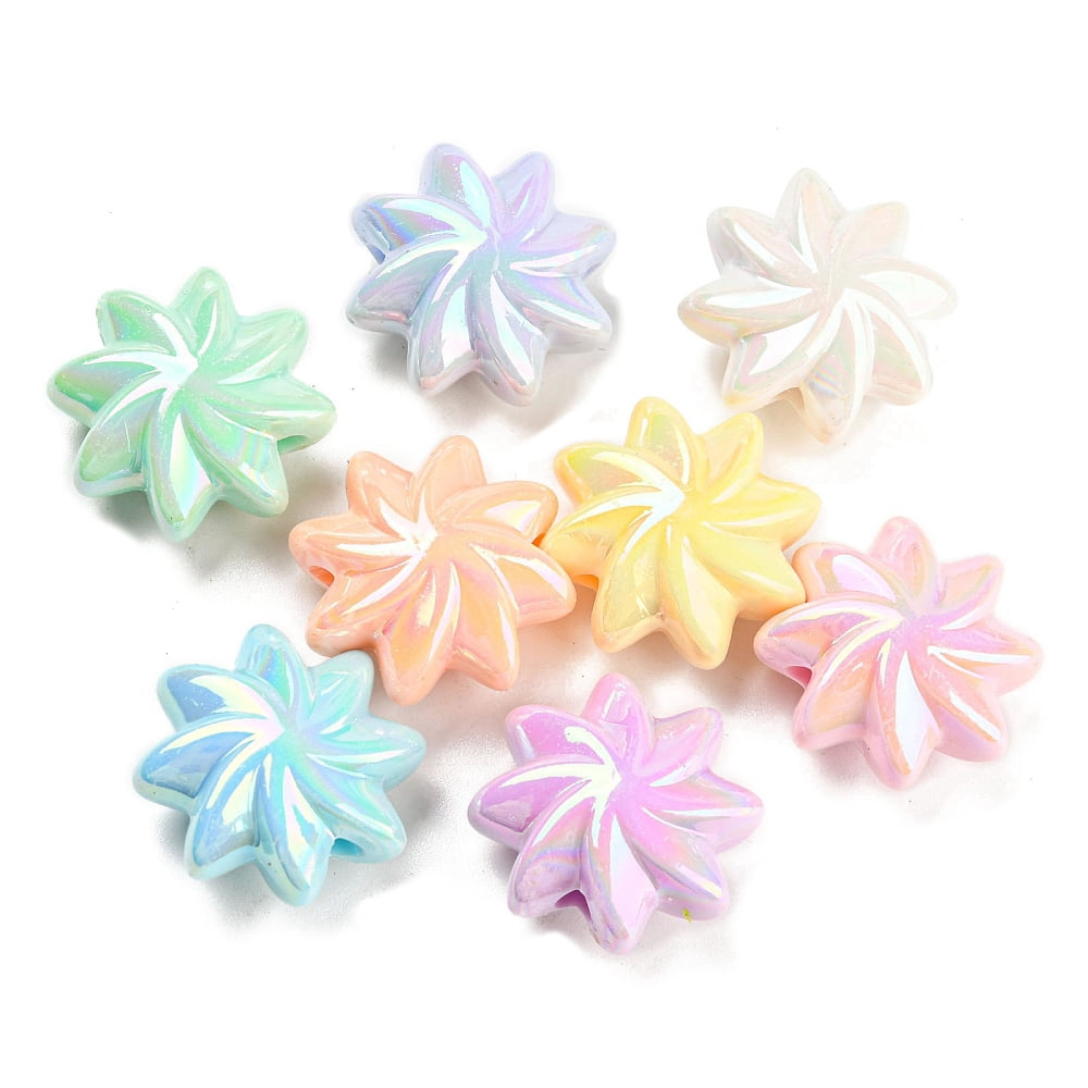 Opaque Acrylic Beads AB color Plated Flower Mixed color 19.5x19.5x2.5mm Hole: 2.5mm about 259pcs/500g
