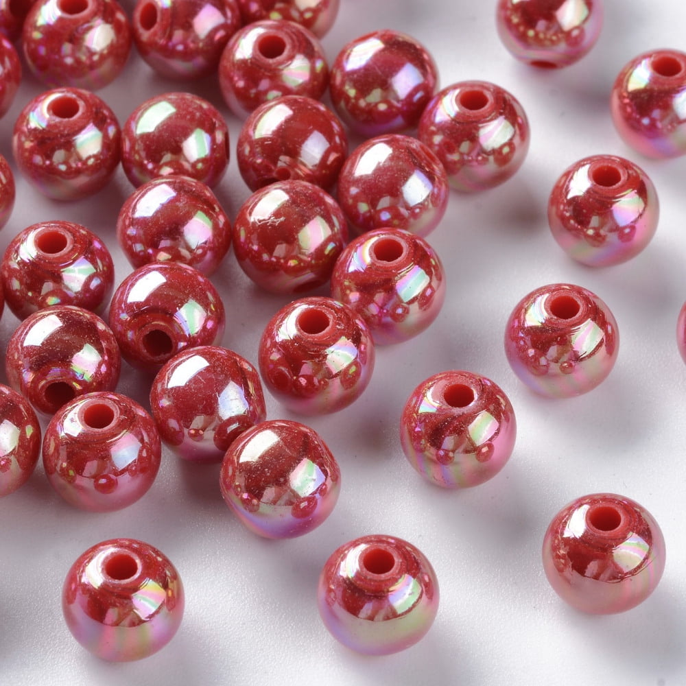 Opaque Acrylic Beads AB color Plated Round FireBrick 8x7mm Hole: 2mm 1745pcs/500g