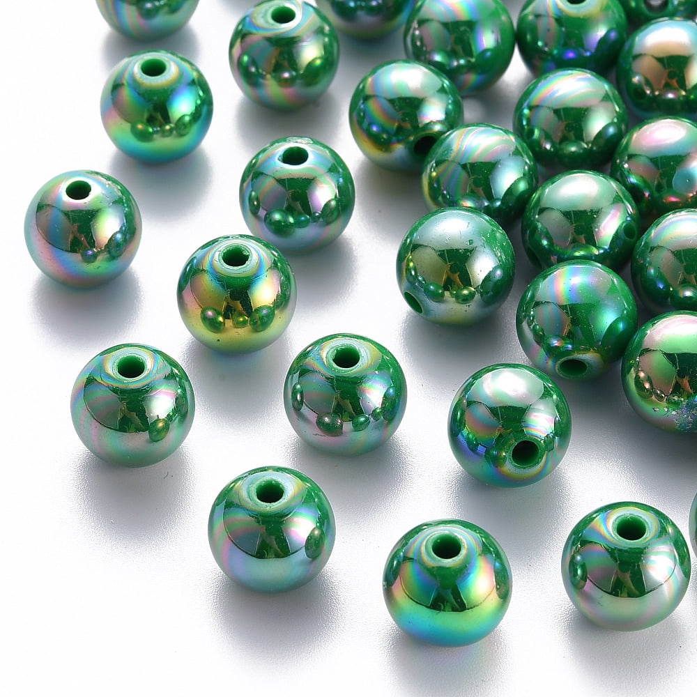 Opaque Acrylic Beads AB color Plated Round Green 12x11mm Hole: 2.5mm about 566pcs/500g