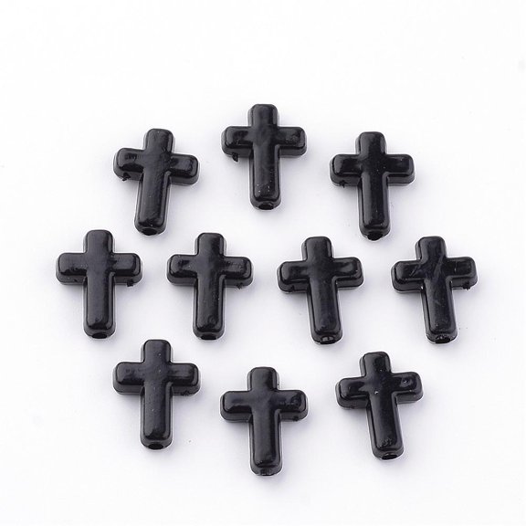 Opaque Acrylic Beads Cross Black 16x12x4.5mm 1230pcs/500g