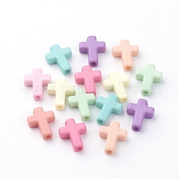 Opaque Acrylic Beads Cross Mixed Color 15.5x12x4mm
