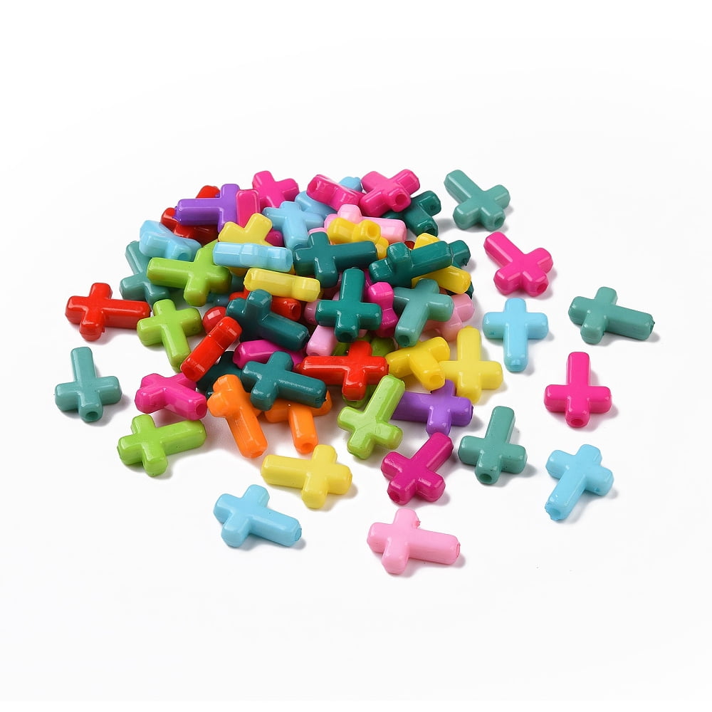 Opaque Acrylic Beads Cross Mixed color 16x12x4.5mm 1230pcs/500g