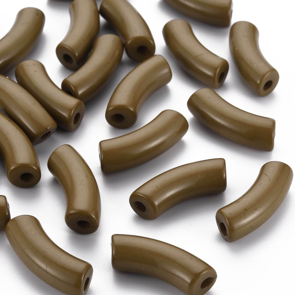 Opaque Acrylic Beads Curved Tube Camel 36x13.5x11.5mm Hole: 4mm 148pcs/500g