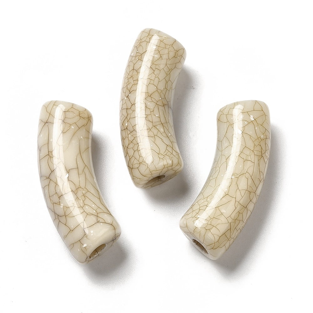 Opaque Acrylic Beads Curved Tube Crackle Beads Wheat 34.5x11mm Hole: 3.5mm 148pcs/500g