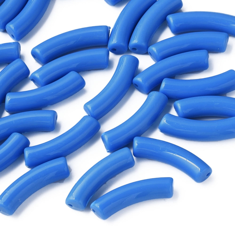 Opaque Acrylic Beads Curved Tube Dodger Blue 32x10x8mm Hole: 1.8mm