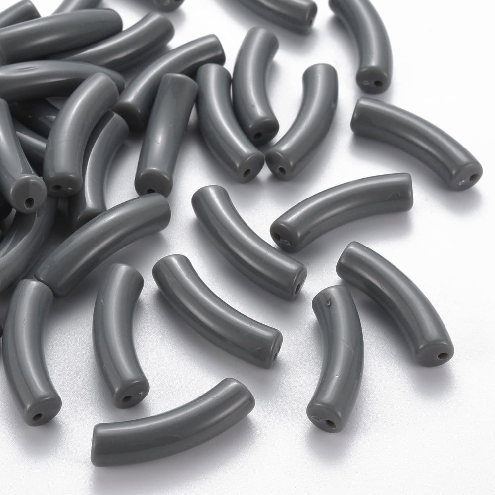 Opaque Acrylic Beads Curved Tube Gray 32x9.5x8mm Hole: 1.8mm about 330pcs/500g