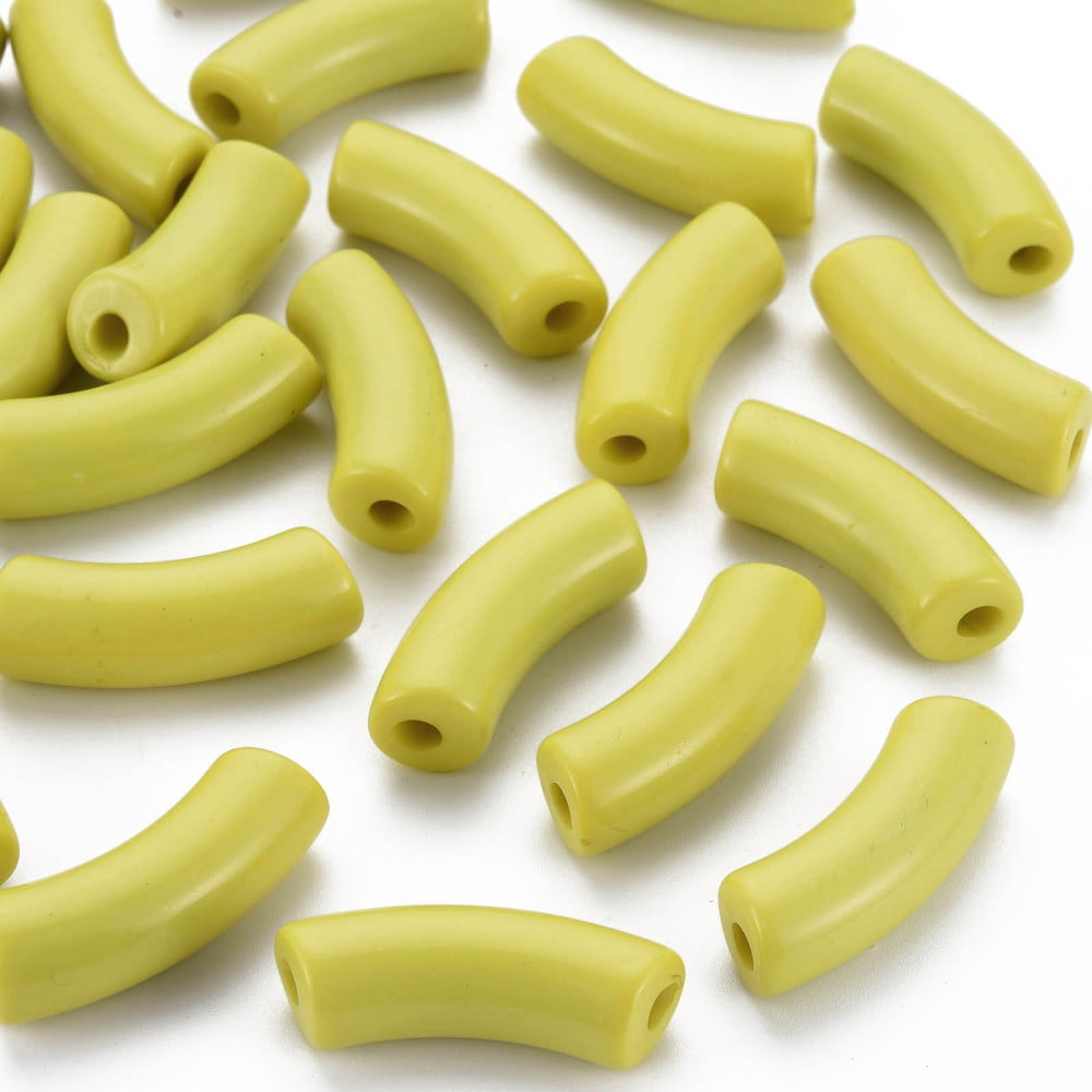 Opaque Acrylic Beads Curved Tube Light Khaki 36x13.5x11.5mm Hole: 4mm 148pcs/500g DIY