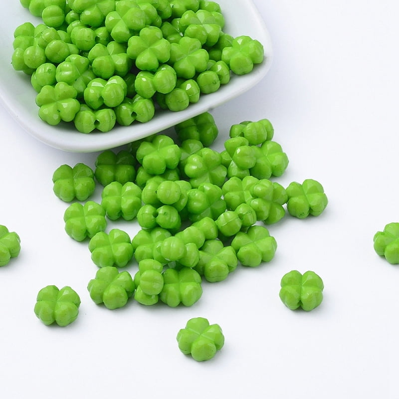 Opaque Acrylic Beads Faceted Clover Lime Green 11x11x6mm Hole: 1mm about 1100pcs/500g for DIY