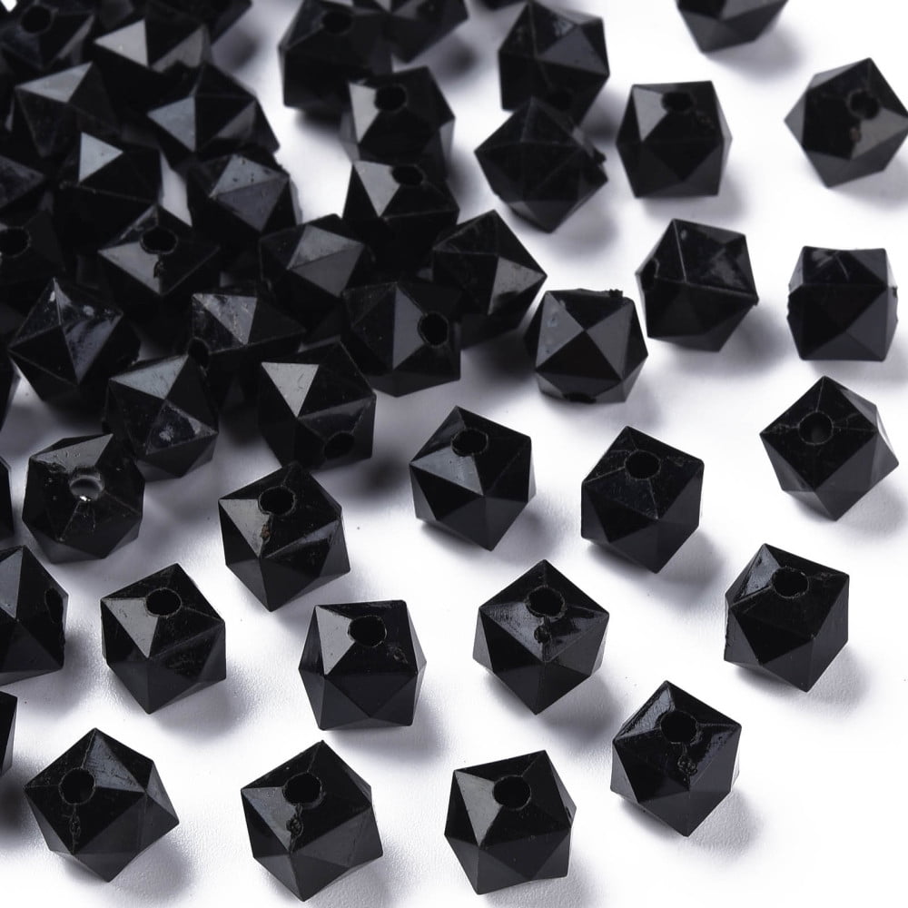 Opaque Acrylic Beads Faceted Square Black 10x10x9mm Hole: 2mm 1068pcs/500g