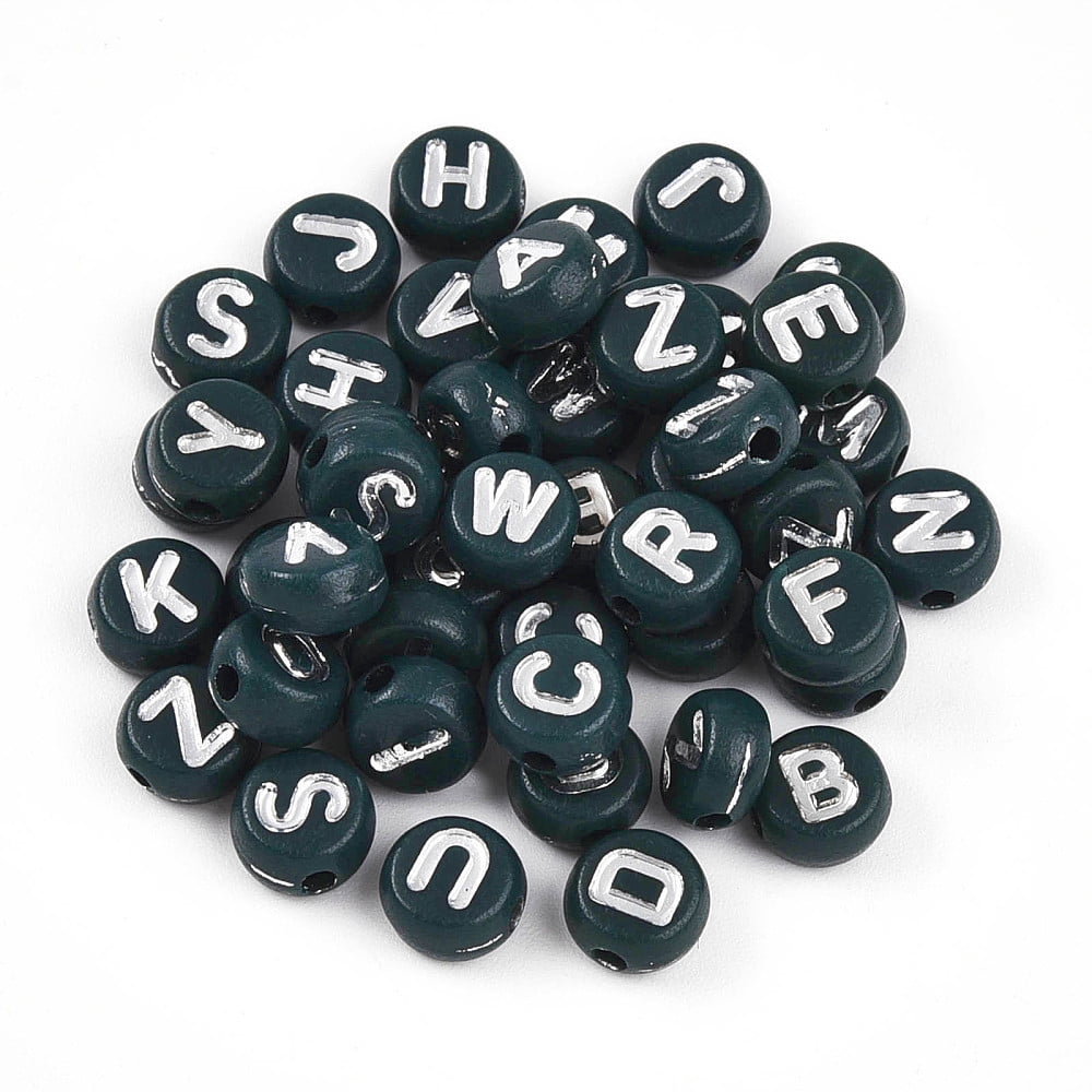 Opaque Acrylic Beads Flat Round with Letter Dark Slate Gray 7x4mm Hole: 1.6mm about 3846pcs/500g