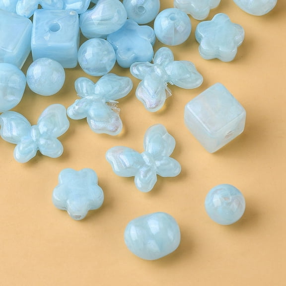 Opaque Acrylic Beads Glitter Beads Mixed Shapes Light Sky Blue 10.5~17x11~20x5.5~13.5mm Hole: 1.6~3mm