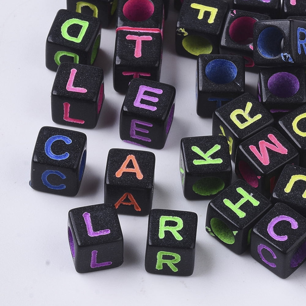 Opaque Acrylic Beads Horizontal Hole Cube with Random Initial Letter Mixed color 6x6x6mm Hole: 3.5mm about 3380pcs/500g