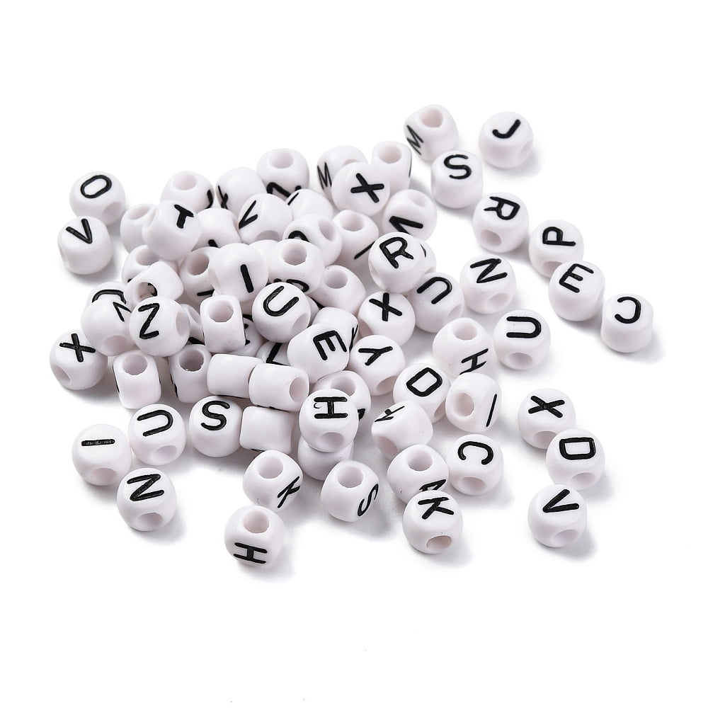Opaque Acrylic Beads Large Hole Beads Column with Letter Black 6.5x6x5mm Hole: 3mm 3800pcs/500g