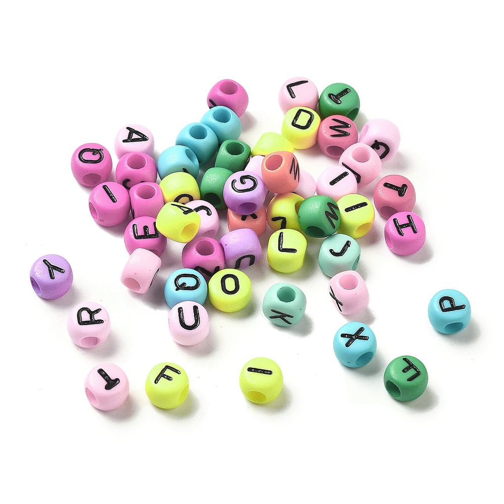 Opaque Acrylic Beads Large Hole Beads Flat Round with Letter A~Z Colorful 7x5mm Hole: 2.5mm about: 3333pcs/500g