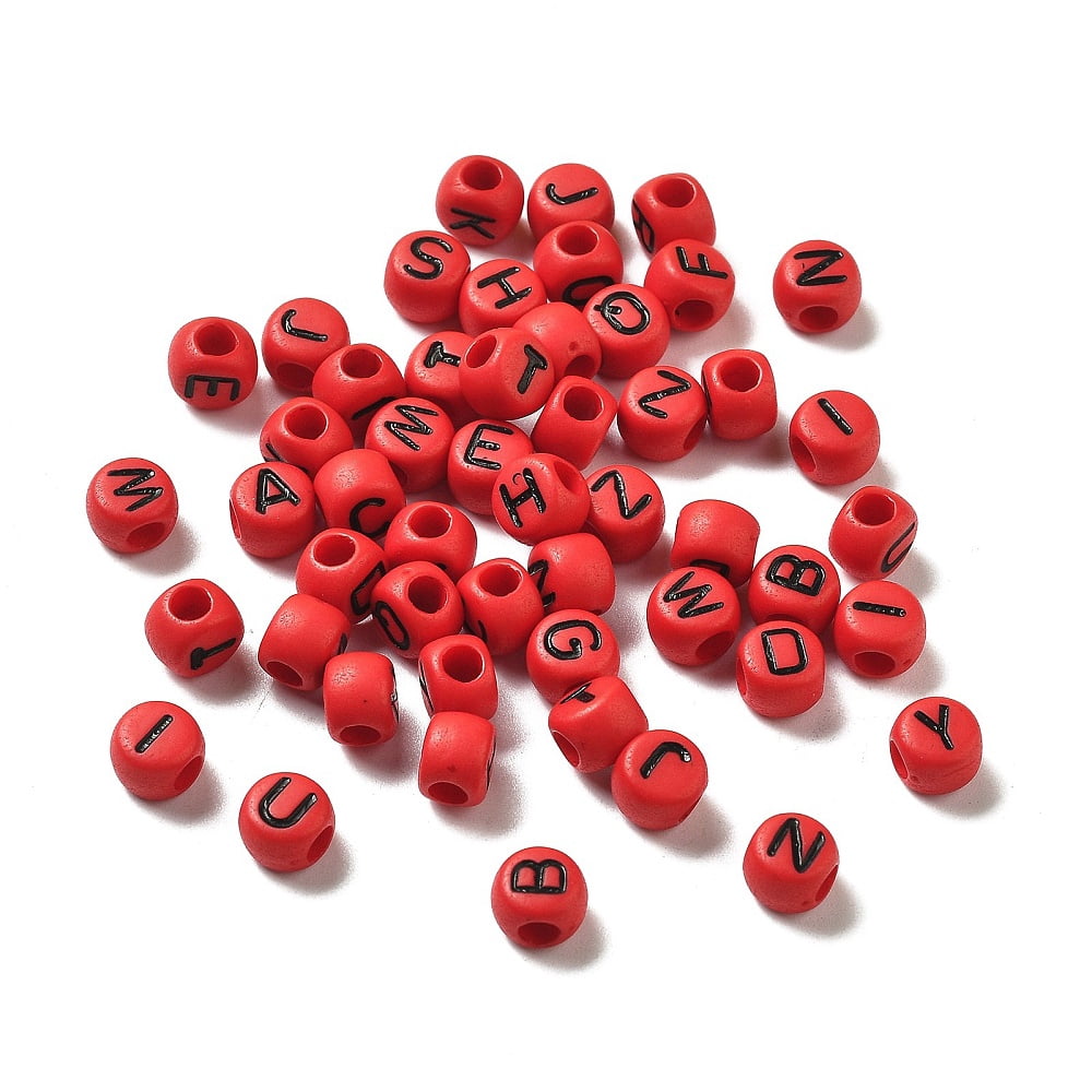 Opaque Acrylic Beads Large Hole Beads Flat Round with Letter A~Z FireBrick 7x5mm Hole: 2.5mm about: 3333pcs/500g