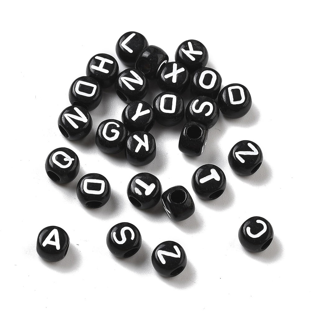 Opaque Acrylic Beads Large Hole Beads Square with Letter A~Z Black 6x5mm Hole: 3mm about 3700pcs 500gs