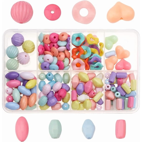 Opaque Acrylic Beads Pastel Beads 8 Shapes Assorted Loose Beads Acrylic Heart Beads Flower Beads Round Beads for DIY Necklace Bracelet Jewelry Making(168pcs) Colorful