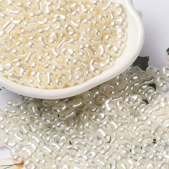 Opaque Acrylic Beads Pearlized Beans Old Lace 6x3.5x3mm Hole: 1.2mm about 10000pcs/500g