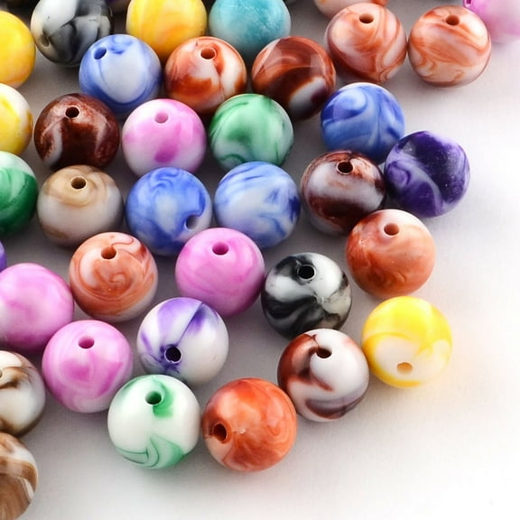 Opaque Acrylic Beads Round Mixed Color 8mm Hole: 1.5mm