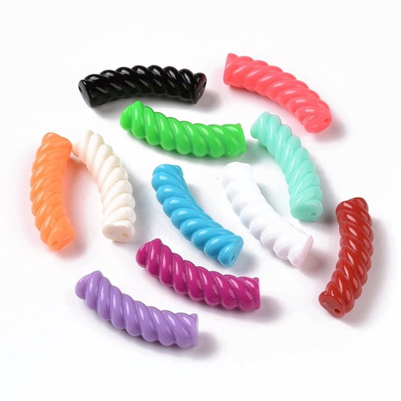 Opaque Acrylic Beads Twist Curved Tube Mixed Color 33x12x8.5mm Hole: 1.6mm about 308pcs/500g DIY
