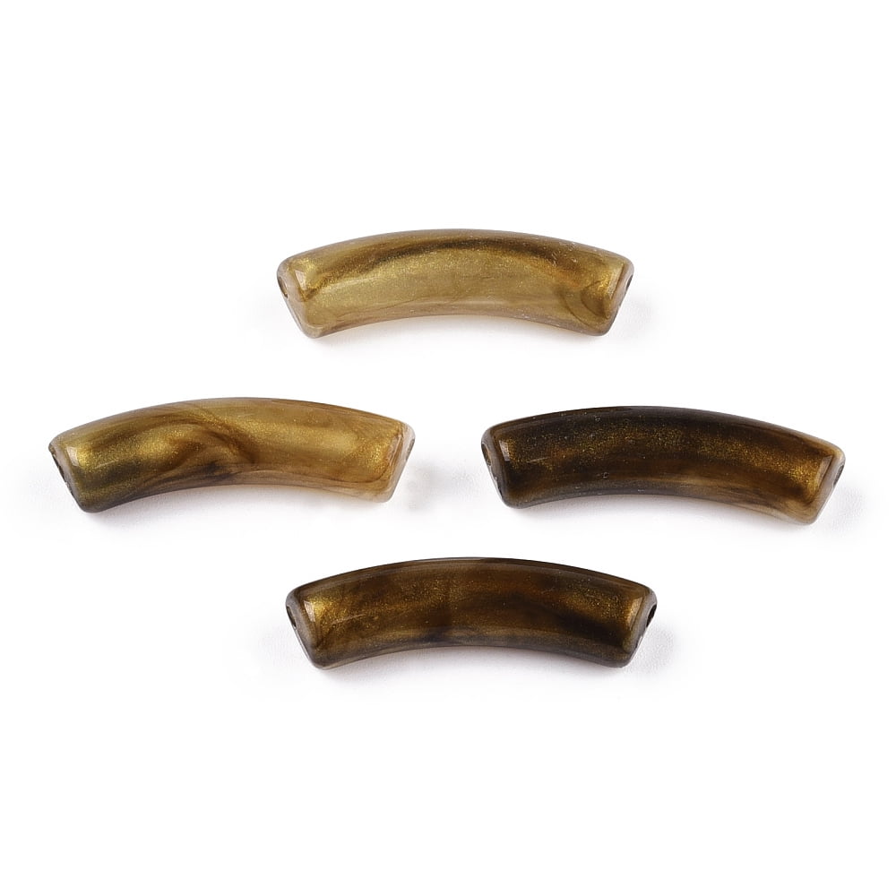 Opaque Acrylic Beads Two Tone Color with Glitter Powder Curved Tube Coconut Brown 32x10x8mm Hole: 1.8mm about 345pcs/500g