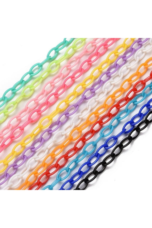 Opaque Acrylic Cable Chains Mixed Color 13x7.5x1.5mm about 1.67 Feet(0.51m)/Strand