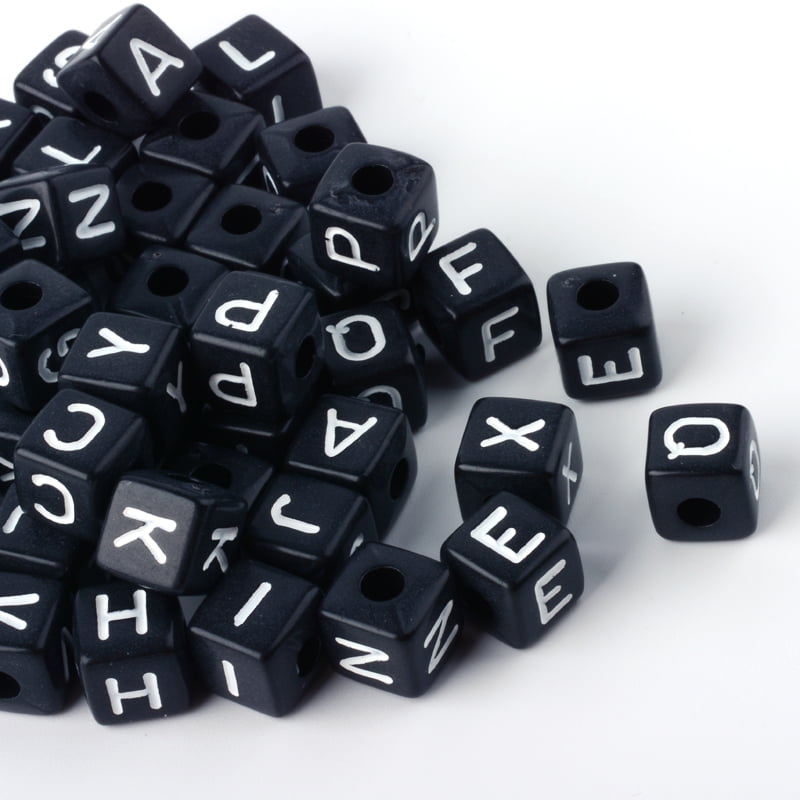 Opaque Acrylic European Beads Horizontal Hole Large Hole Beads Cube with Letter Black Random Mixed Letters 10x10x10mm Hole: 4mm about 530pcs/500g