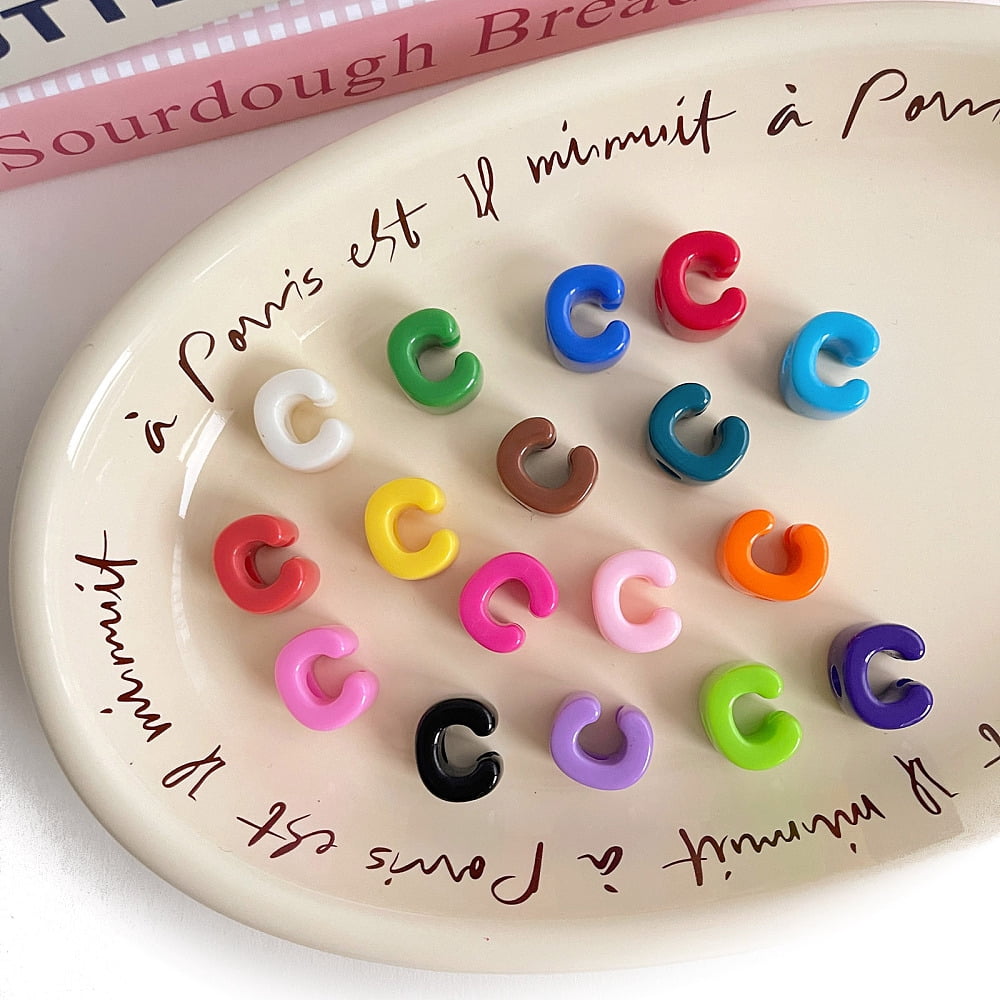 Opaque Acrylic European Beads Large Hole Beads Mixed Color Letter C 20.5x16.7x13.6mm Hole: 6.3mm 138~252pcs/500g