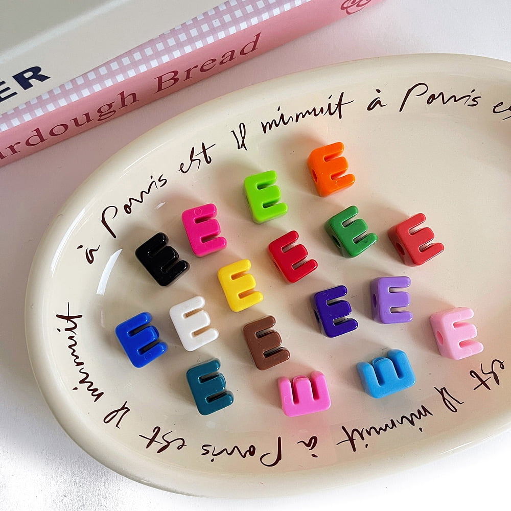 Opaque Acrylic European Beads Large Hole Beads Mixed Color Letter E 20.3x15.7x13.7mm Hole: 6.3mm 151pcs/500g