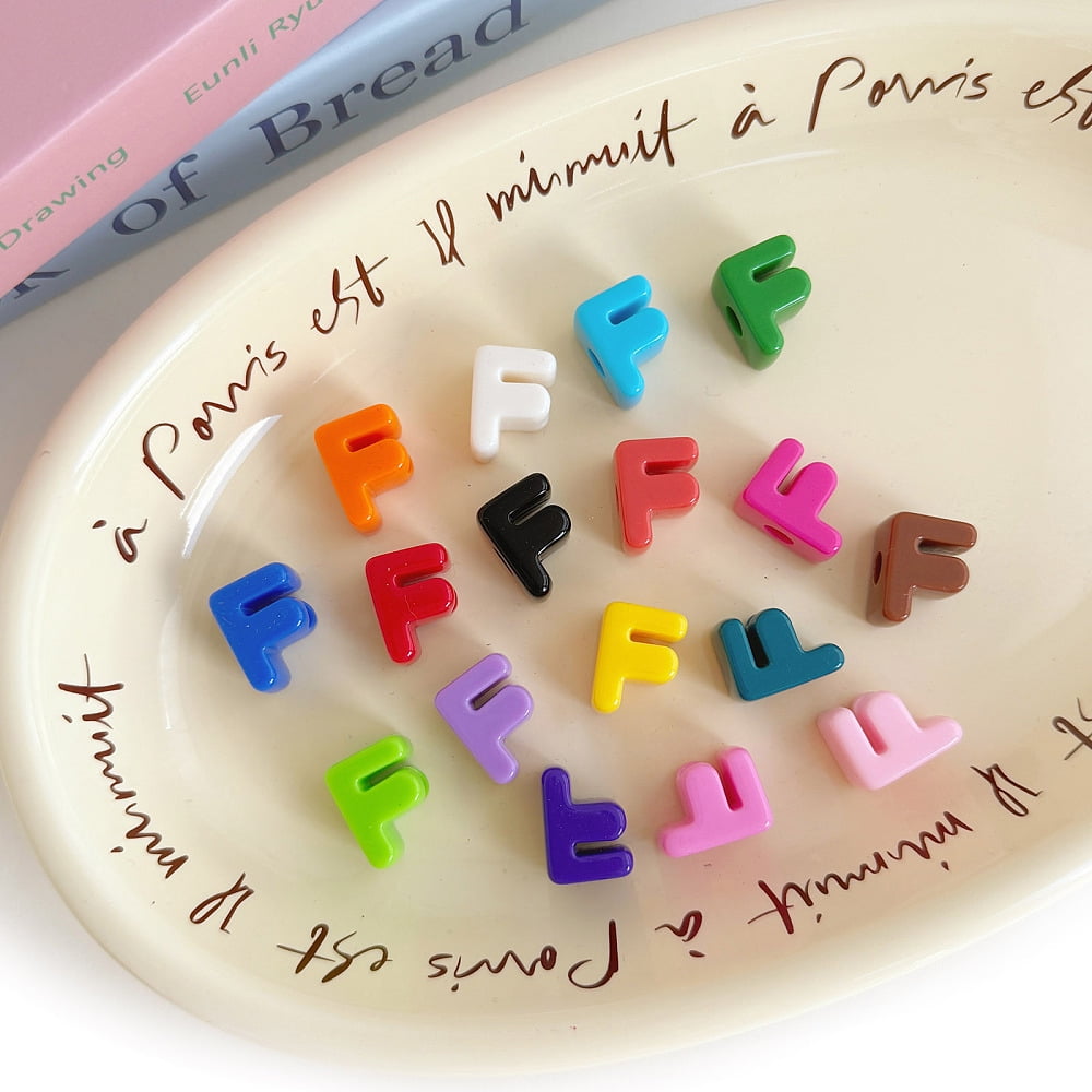 Opaque Acrylic European Beads Large Hole Beads Mixed Color Letter F 20.7x15.8x13.8mm Hole: 6.3mm 138~252pcs/500g
