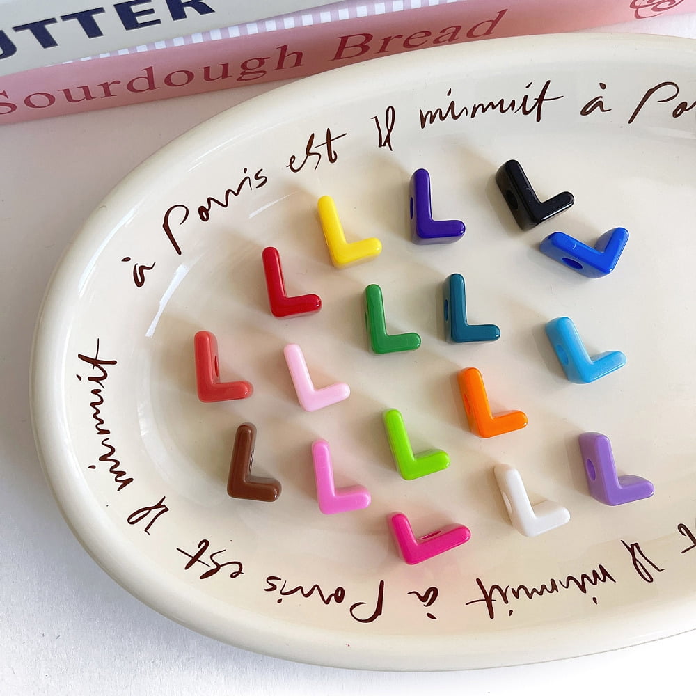 Opaque Acrylic European Beads Large Hole Beads Mixed Color Letter L 20.6x15.1x13.7mm Hole: 6.3mm about 239pcs/500g