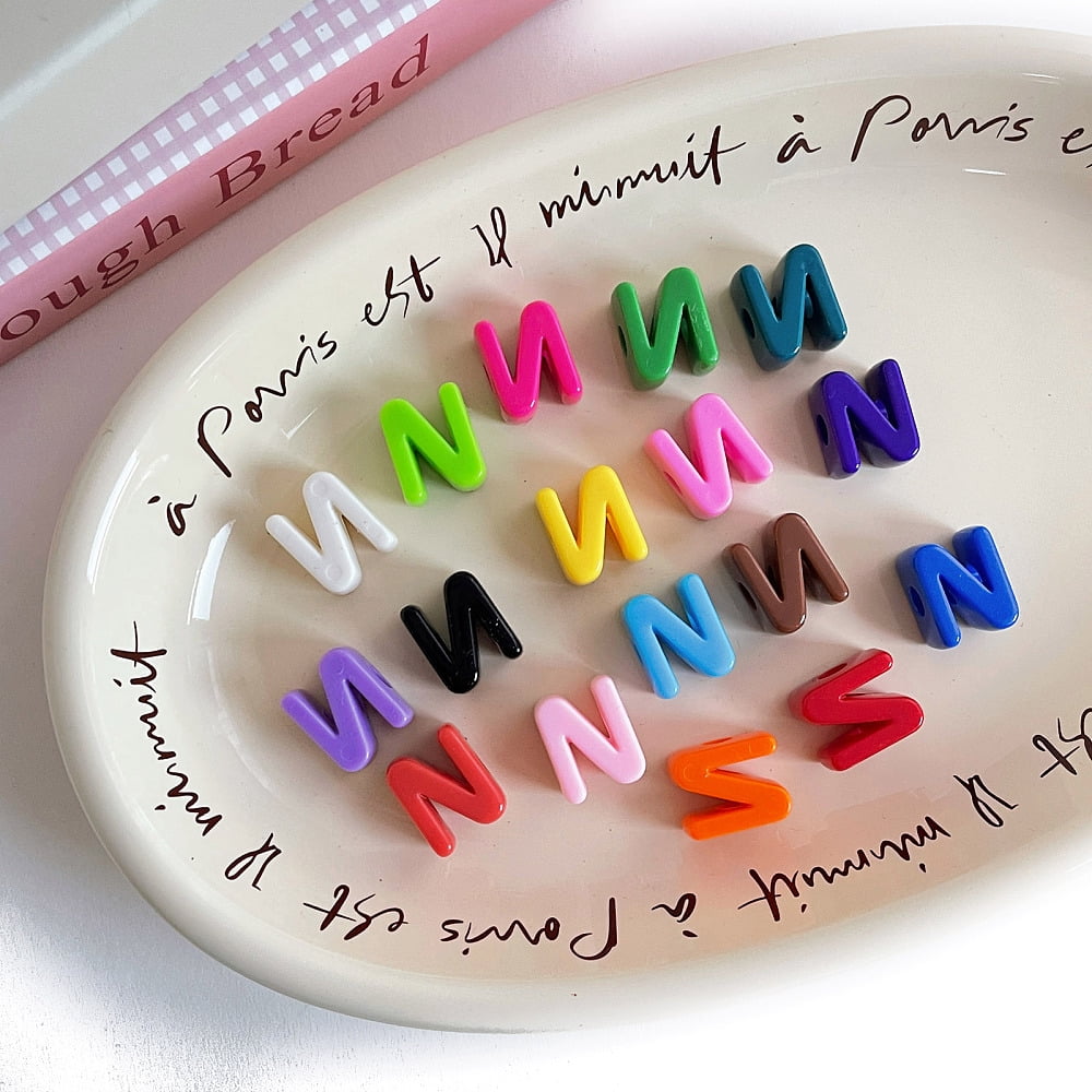 Opaque Acrylic European Beads Large Hole Beads Mixed Color Letter N 20.8x17x13.7mm Hole: 6.3mm 157pcs/500g