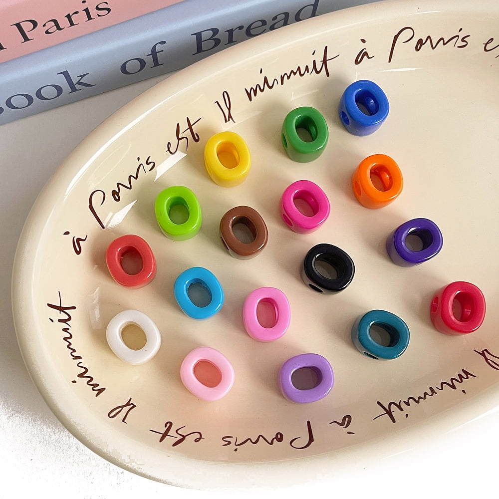 Opaque Acrylic European Beads Large Hole Beads Mixed Color Letter O 20.4x17.8x113.6mm Hole: 6.3mm 138~252pcs/500g