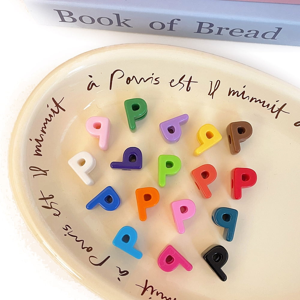 Opaque Acrylic European Beads Large Hole Beads Mixed Color Letter P 20.8x15.1x13.8mm Hole: 6.3mm 210pcs/500g