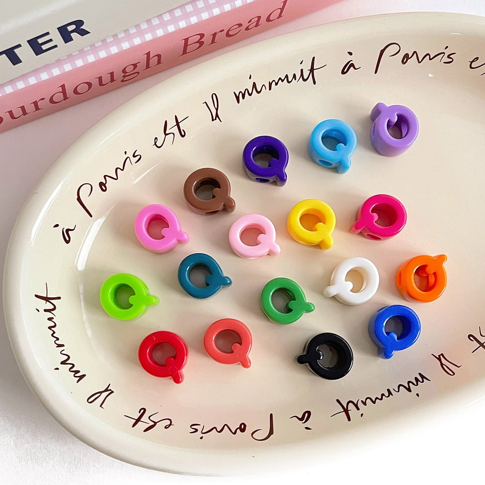 Opaque Acrylic European Beads Large Hole Beads Mixed Color Letter Q 21x18.3x13.7mm Hole: 6.3mm 138~252pcs/500g