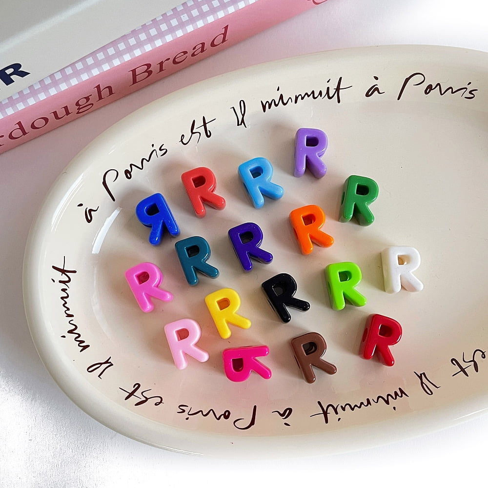 Opaque Acrylic European Beads Large Hole Beads Mixed Color Letter R 20.7x14.7x13.6mm Hole: 6.3mm 176pcs/500g