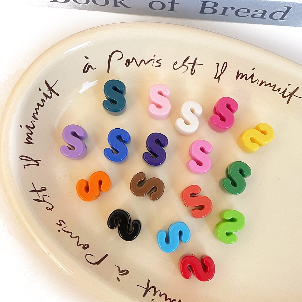 Opaque Acrylic European Beads Large Hole Beads Mixed Color Letter S 20.1x14.6x13.7mm Hole: 6.3mm 138~252pcs/500g