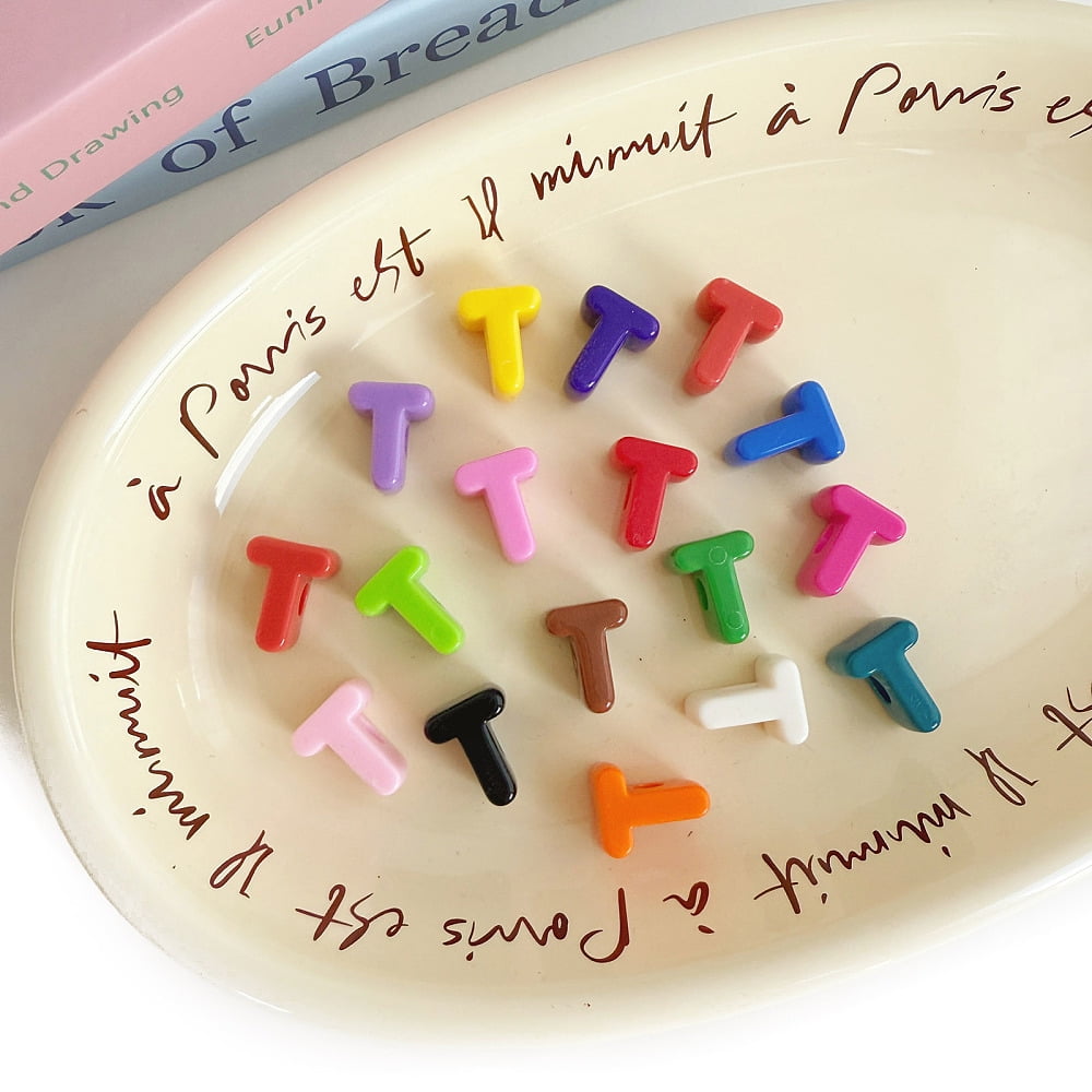 Opaque Acrylic European Beads Large Hole Beads Mixed Color Letter T 20.6x16.5x13.7mm Hole: 6.3mm 207pcs/500g